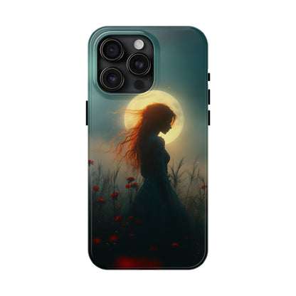 Phone Case - Mysterious Lady in Field of Wild Flowers under a glowing moon