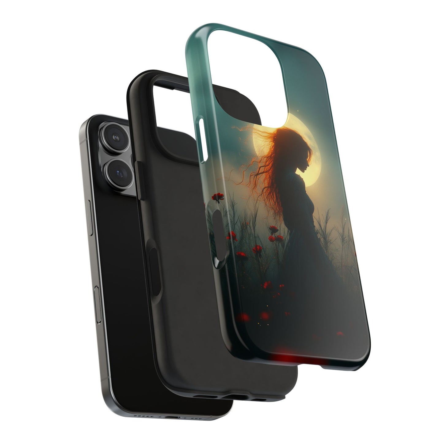 Phone Case - Mysterious Lady in Field of Wild Flowers under a glowing moon