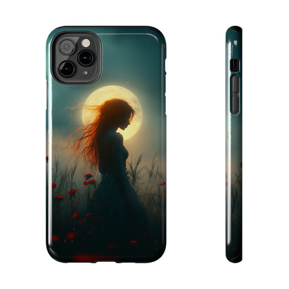 Phone Case - Mysterious Lady in Field of Wild Flowers under a glowing moon