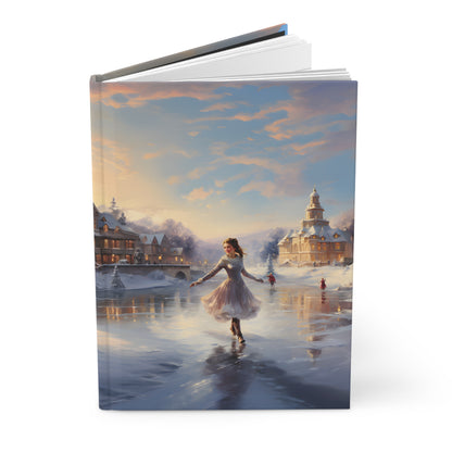 Hardcover Journal Romantic Ice Skating Painting Winter Wonderland Christmas