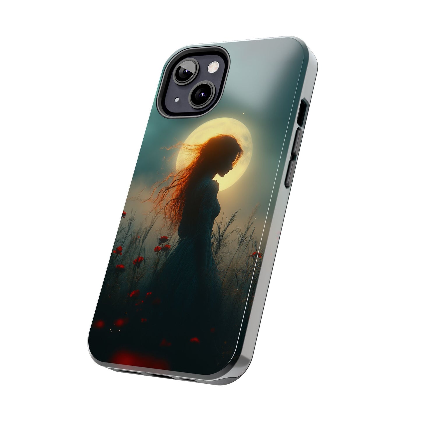 Phone Case - Mysterious Lady in Field of Wild Flowers under a glowing moon