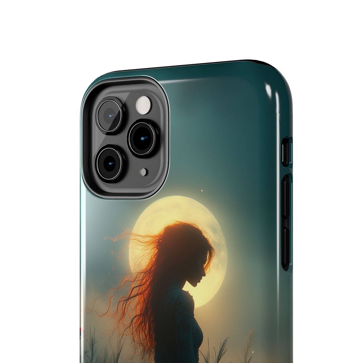 Phone Case - Mysterious Lady in Field of Wild Flowers under a glowing moon