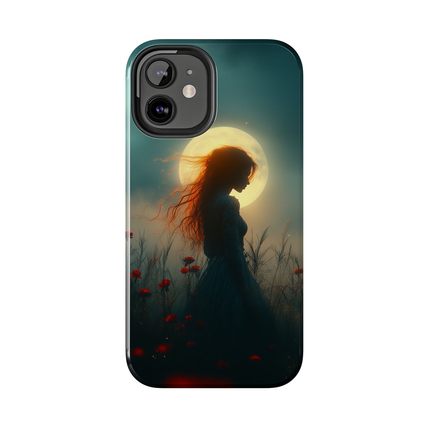 Phone Case - Mysterious Lady in Field of Wild Flowers under a glowing moon