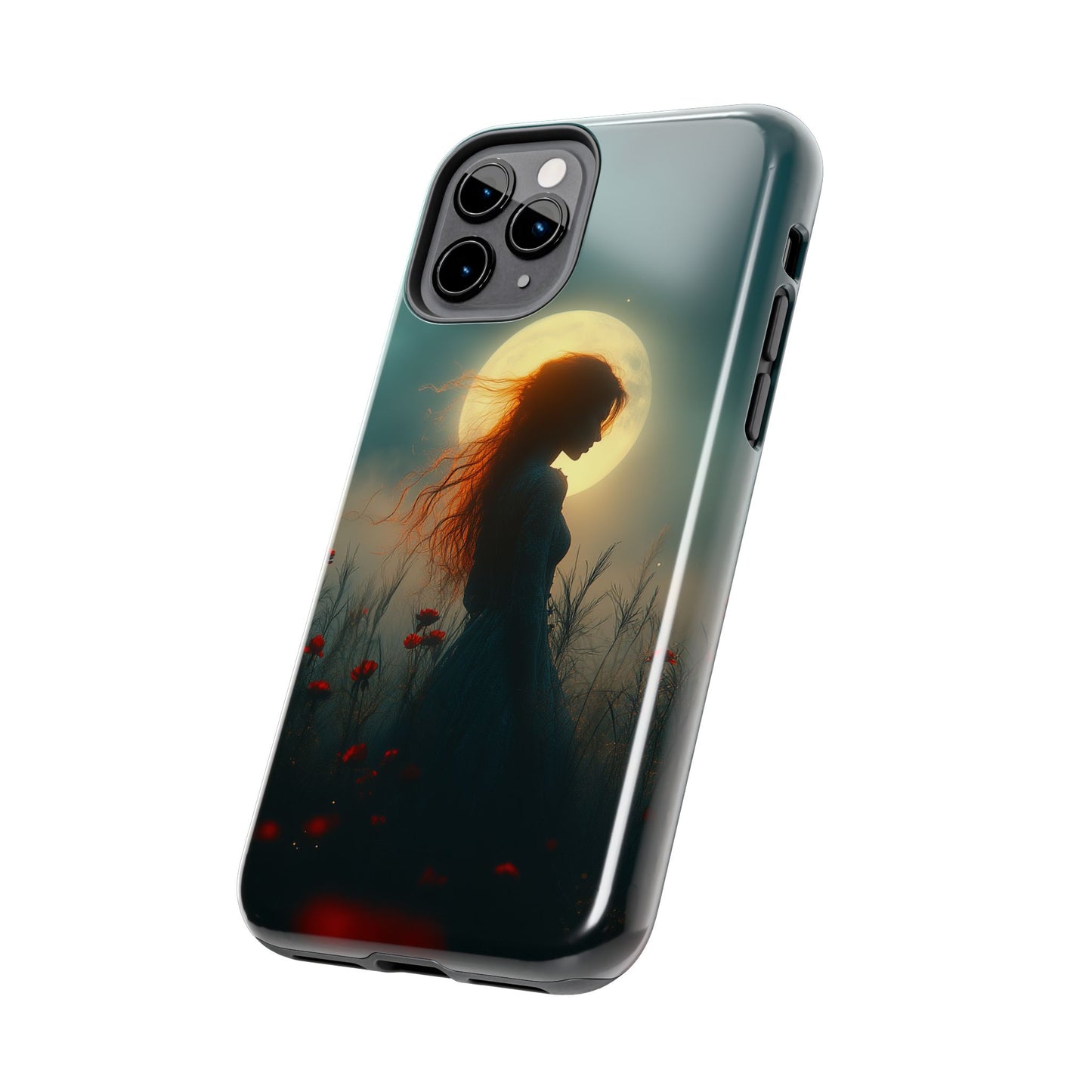 Phone Case - Mysterious Lady in Field of Wild Flowers under a glowing moon