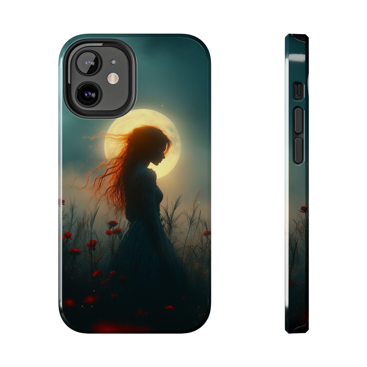 Phone Case - Mysterious Lady in Field of Wild Flowers under a glowing moon